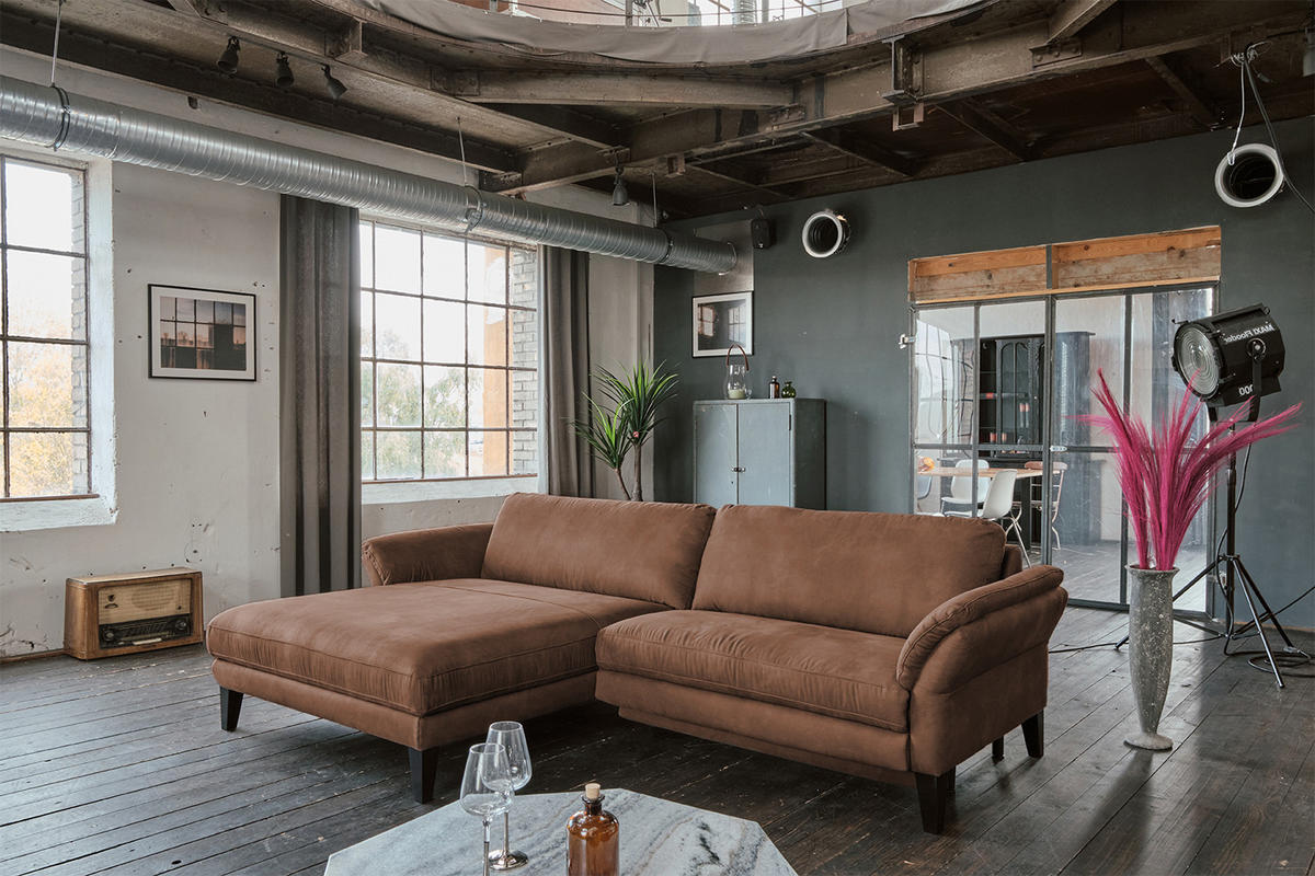 ECKSOFA MALTA Braun Webstoff - Dunkelbraun/Schwarz, Buchenholz/Textil (302/175cm) - KAWOLA