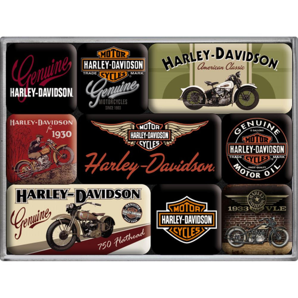 MAGNETSET 9-teilig Harley-Davidson Bikes - Multicolor, Metall (9/7/2cm) - Nostalgic-Art