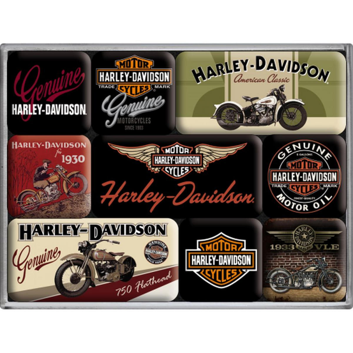 MAGNETSET 9-teilig Harley-Davidson Bikes - Multicolor, Metall (9/7/2cm) - Nostalgic-Art