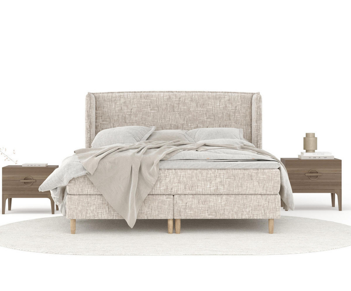 KONTINENTALBETT Ardis Creme 200/200 cm mit Matratze und Topper - Creme/Naturfarben, Holz/Holzwerkstoff (200/200cm) - Maison de Reve