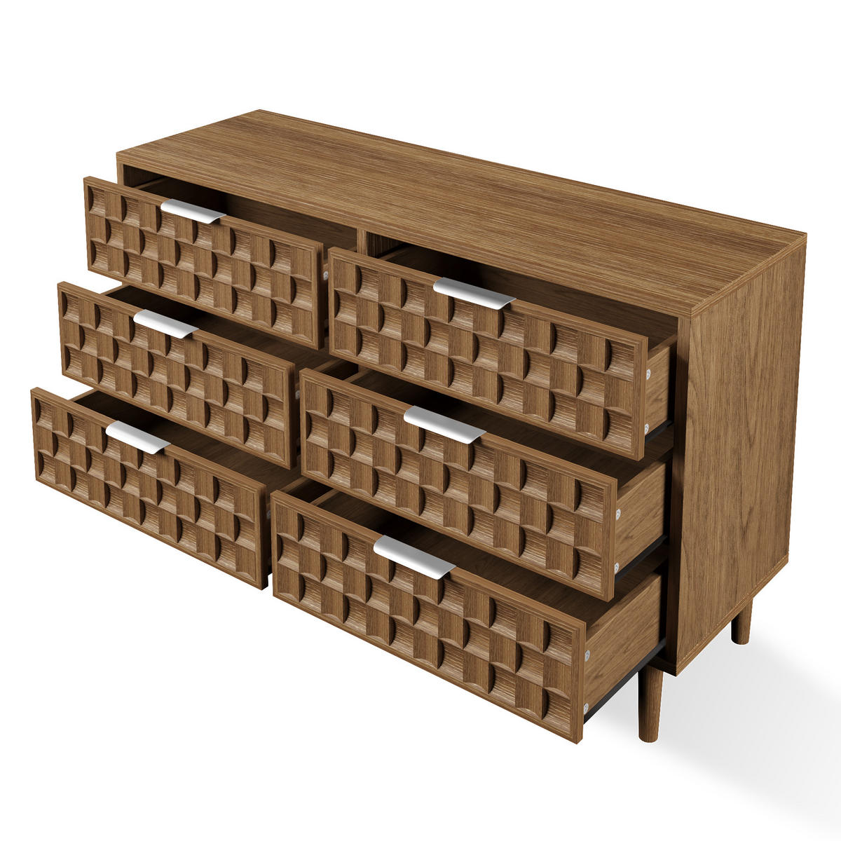 SIDEBOARD Eiche-Optik mit 6 Schubladen & Schokoladenwaffel-Design - Eichefarben, Holzwerkstoff (120/77/37cm) - Urban Meuble