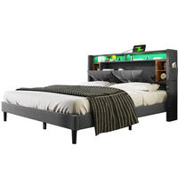 POLSTERBETT 160/200 cm grau aus Massivholz mit Stauraum-Kopfteil, USB und LED - Grau, Holzwerkstoff (160/200cm) - OKWISH