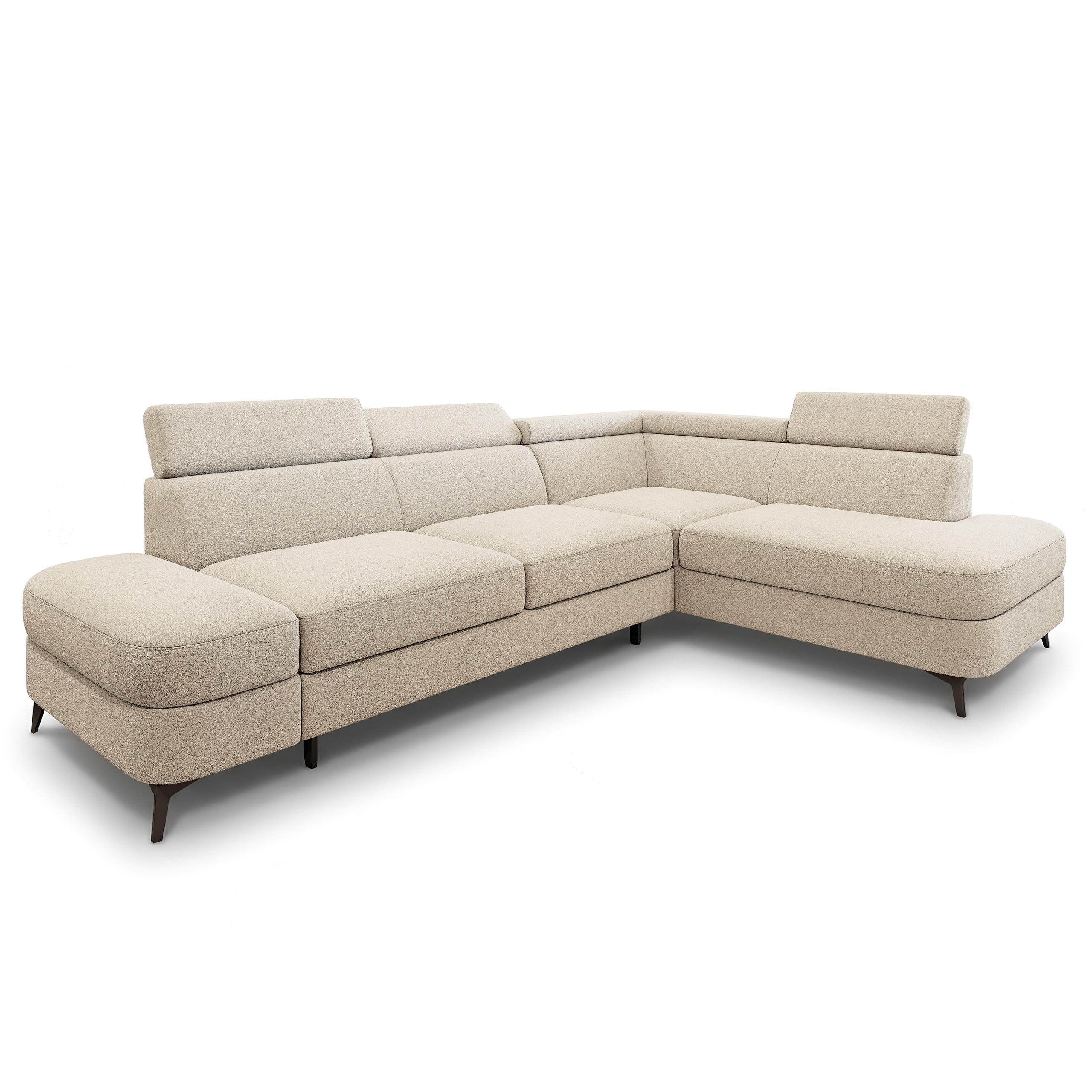 ECKSOFA AVISE Q R-S Creme Boucle-Stoff mit Schlaffunktion - Creme, Holzwerkstoff/Textil (268/195cm) - MASSENO