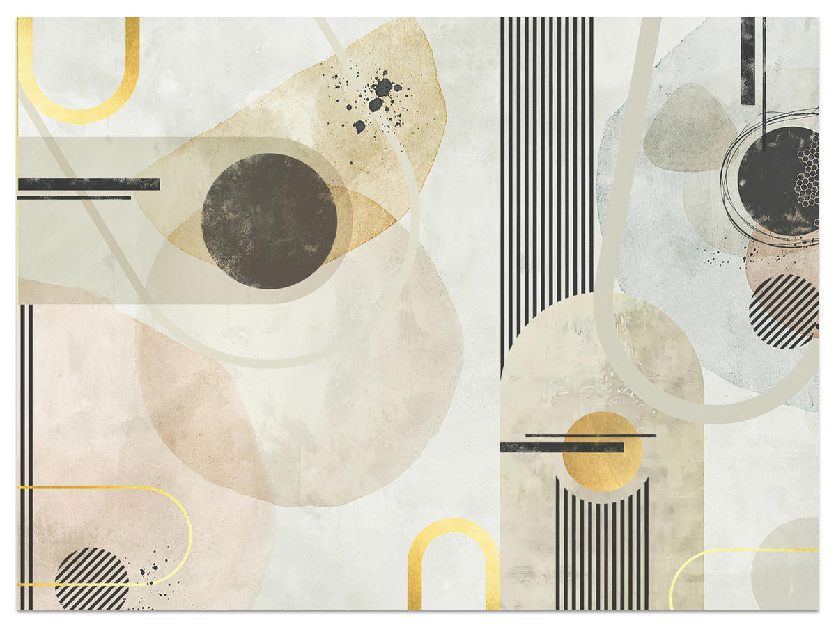 FOTOTAPETE für Wohnzimmer Geometrische Kreise Streifen Glamour 450x315 - Gelb/Beige, Papier (450/315cm) - Muralo