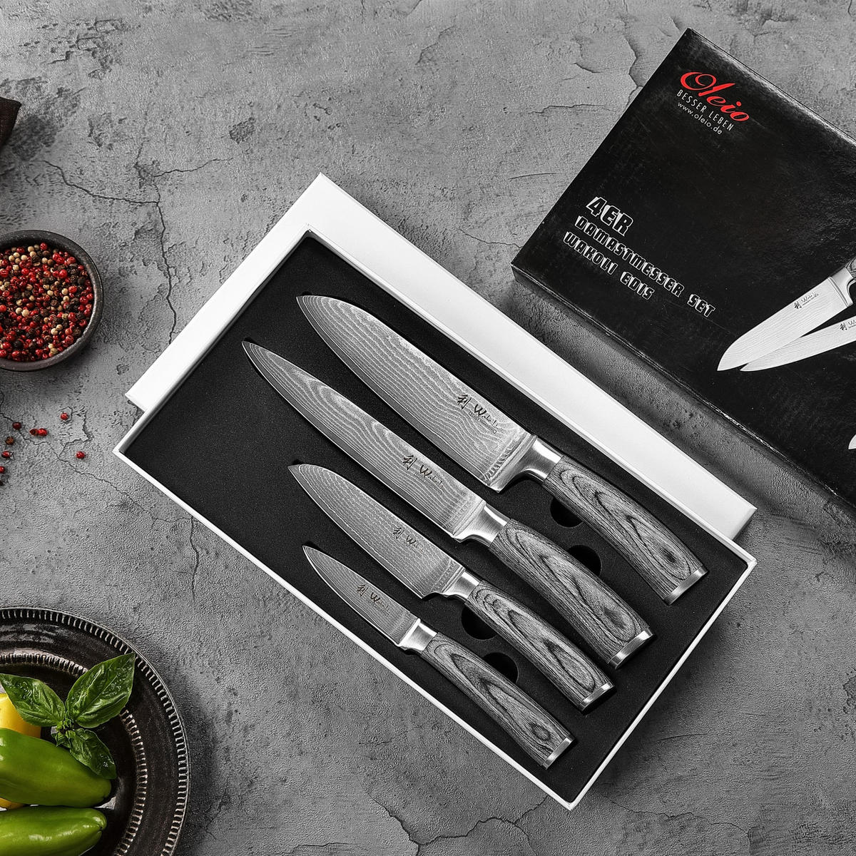 MESSERSET 4-TEILIG 8–18 cm - Grau, Holz/Metall - Wakoli