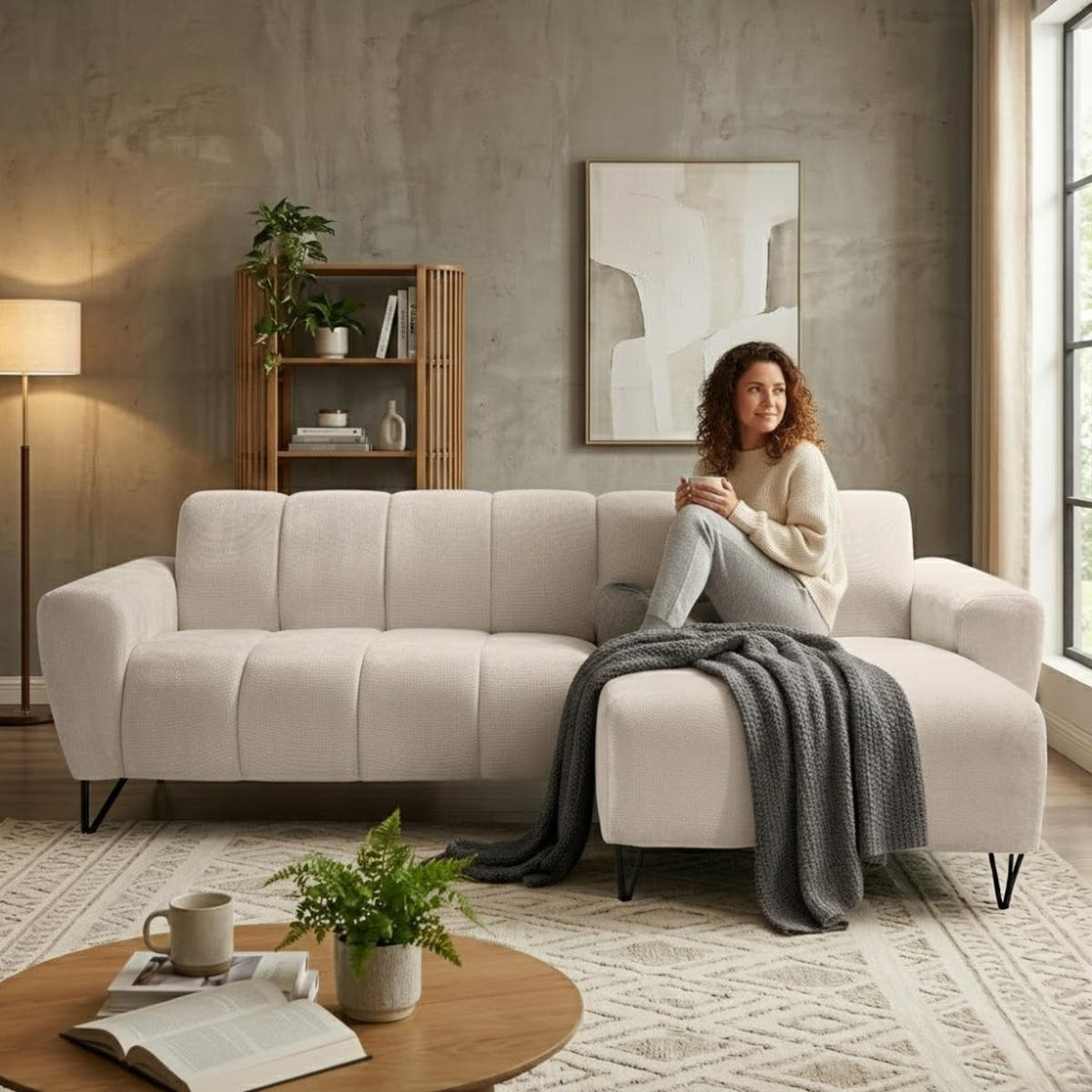 ECKSOFA Volare Mini ohne Schlaffunktion beige rechts, Vega-Stoff - Beige/Schwarz, Textil/Metall (256/165cm) - Beautysofa