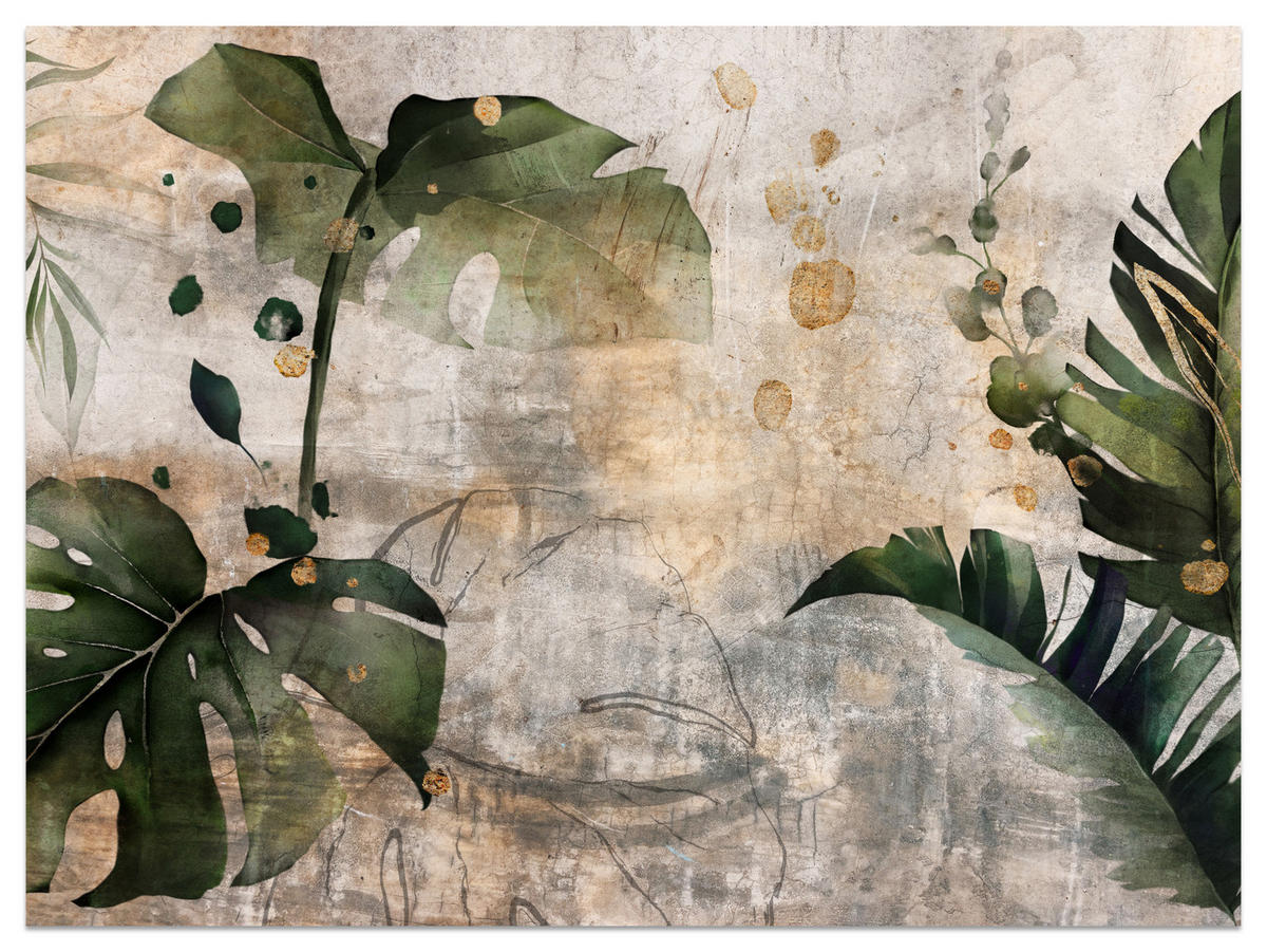 FOTOTAPETE für Schlafzimmer Tropisch Monstera Aquarell Retro 300x210 - Beige/Orange, Papier (300/210cm) - Muralo