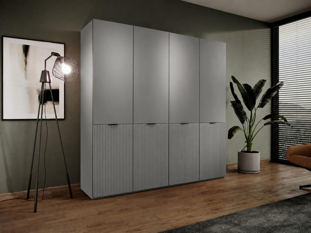 KLEIDERSCHRANK ZEN (Modular, Grau Matt, Rillenfront, 4-türig) - Schwarz/Grau, Holz/Holzwerkstoff (202/200/51cm) - Ravio