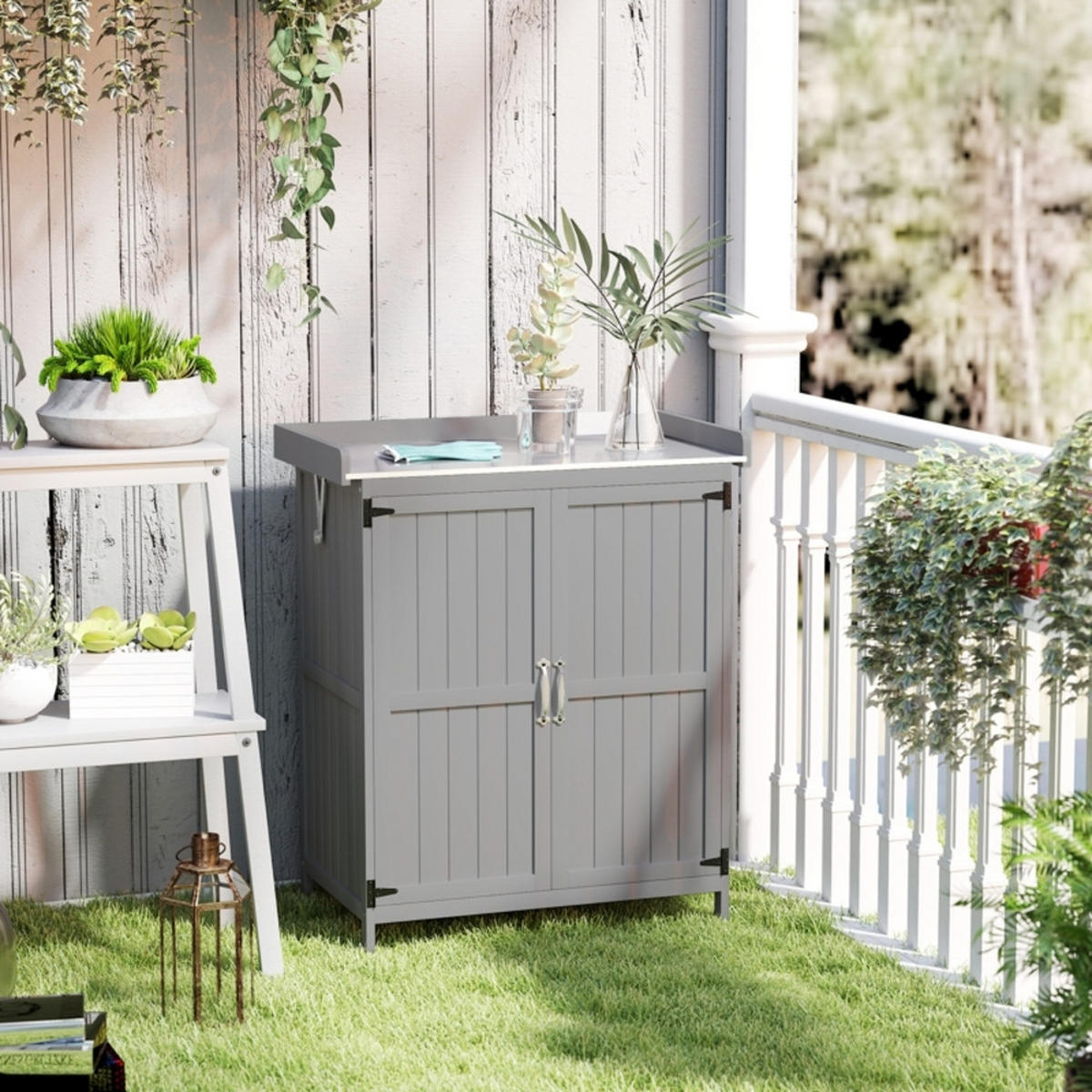 GARTENKOMMODE 74/88/43 cm Grau aus Holz mit Arbeitsfläche - Grau, Holz (43/88/74cm) - OKMYHOME