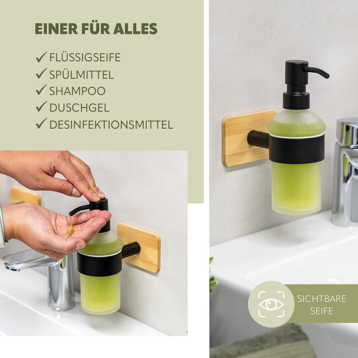 SEIFENSPENDER PIAZZA BLACK TAPE BAMBUS, Edelstahl, Bambus, schwarz - Schwarz, Naturmaterialen (9/18/13.5cm) - bremermann