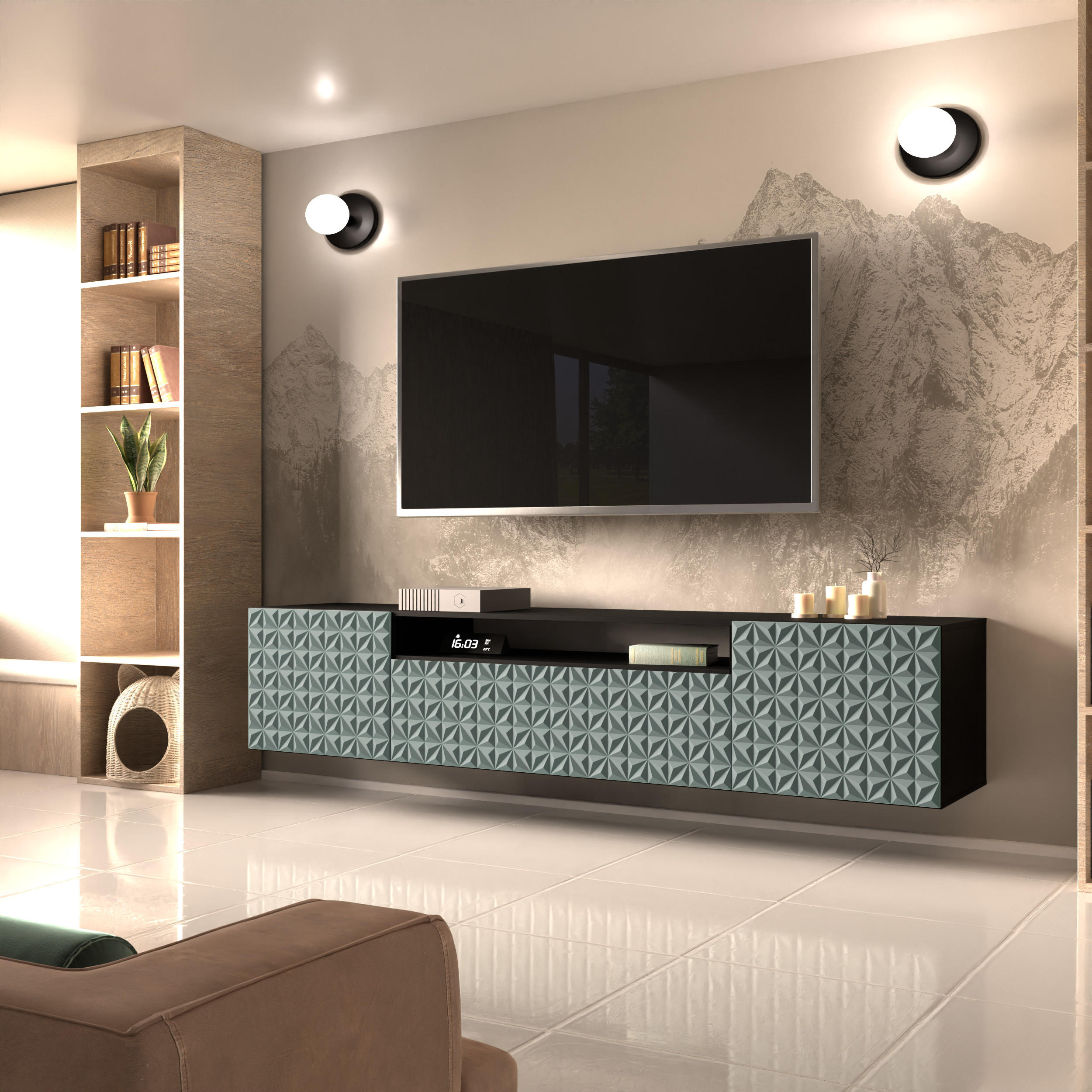 TV-SCHRANK CALI - Schwarz/Grün, Holzwerkstoff (200/40/41cm) - Meblini