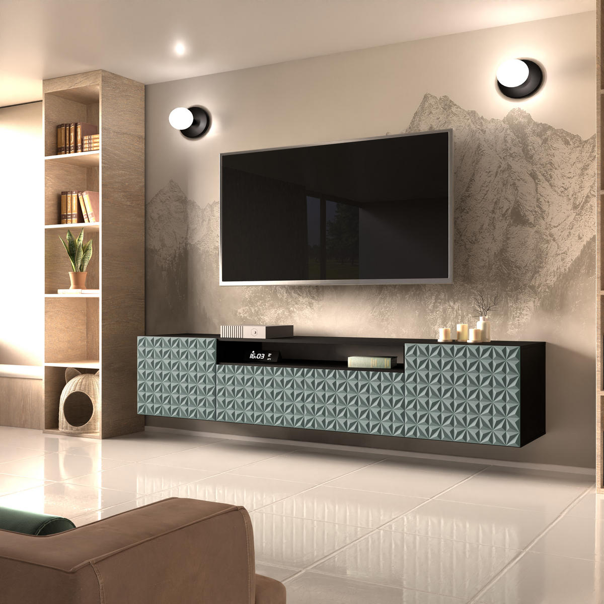 TV-SCHRANK CALI - Schwarz/Grün, Holzwerkstoff (200/40/41cm) - Meblini