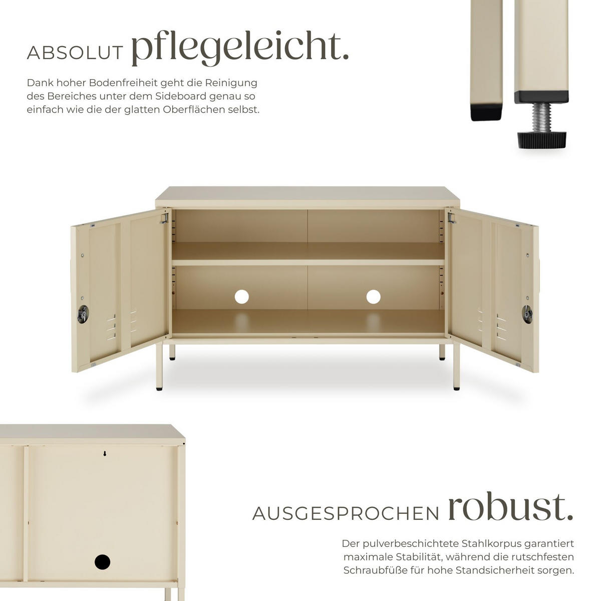 SIDEBOARD Baker, Kippschutz, höhenverstellbare Füße, creme - Creme, Metall (100/65/42.5cm) - tectake