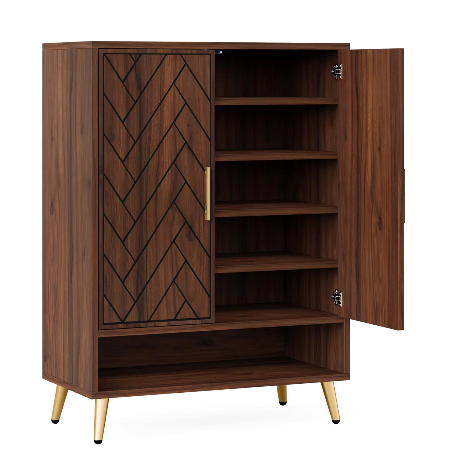 SCHUHSCHRANK Walnuss 6 Ebenen mit Türen - Braun, Holz (75/110/35cm) - Kaket