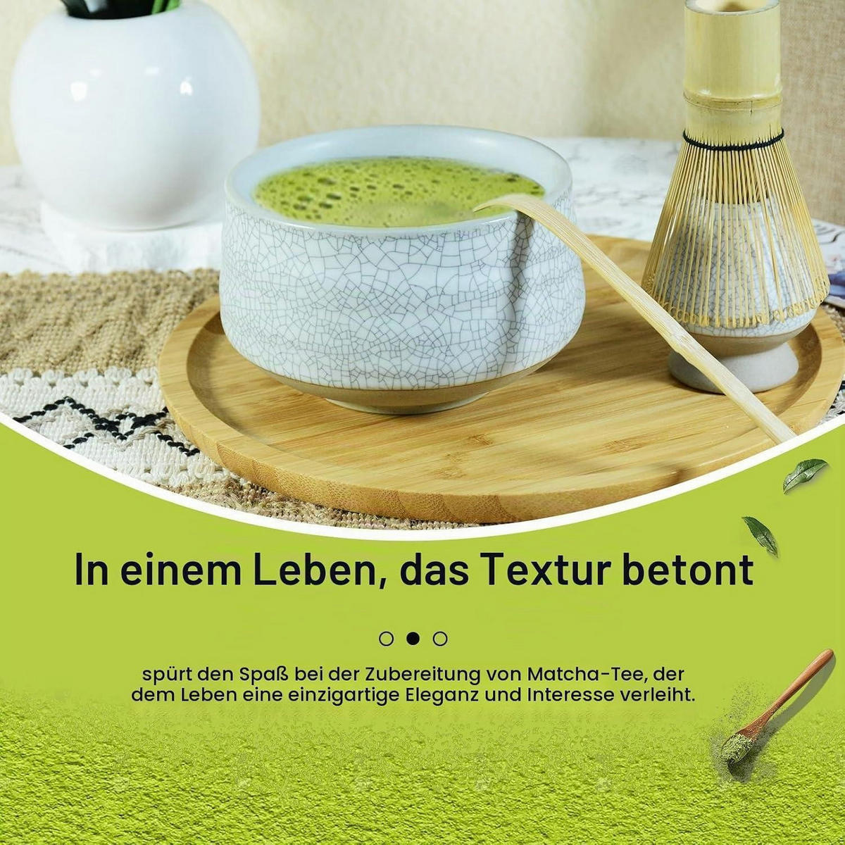MATCHA Set 4-teiliges Set mit Besen, Löffel und Schale - Weiß, Keramik (14/12/18.5cm)