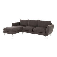 ECKSOFA Elou Braun - Khaki Microfaser - Chromfarben/Dunkelbraun, Holz/Textil (261/167cm) - S-Style Möbel
