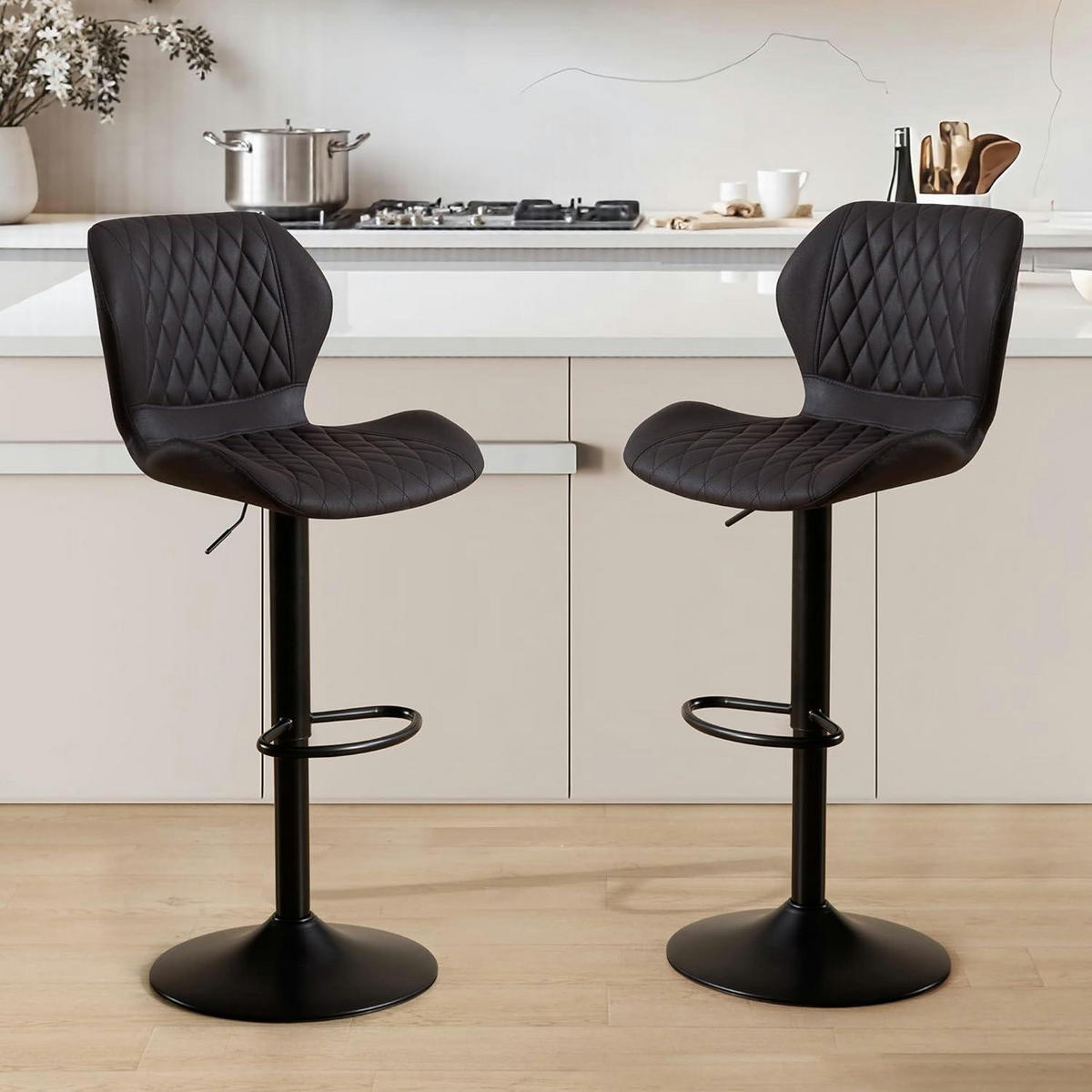 BARHOCKER 6-teiliges Set PU-Kunstleder Schwarz Höhenverstellbar - Schwarz, Kunststoff (46.5/111/38cm)