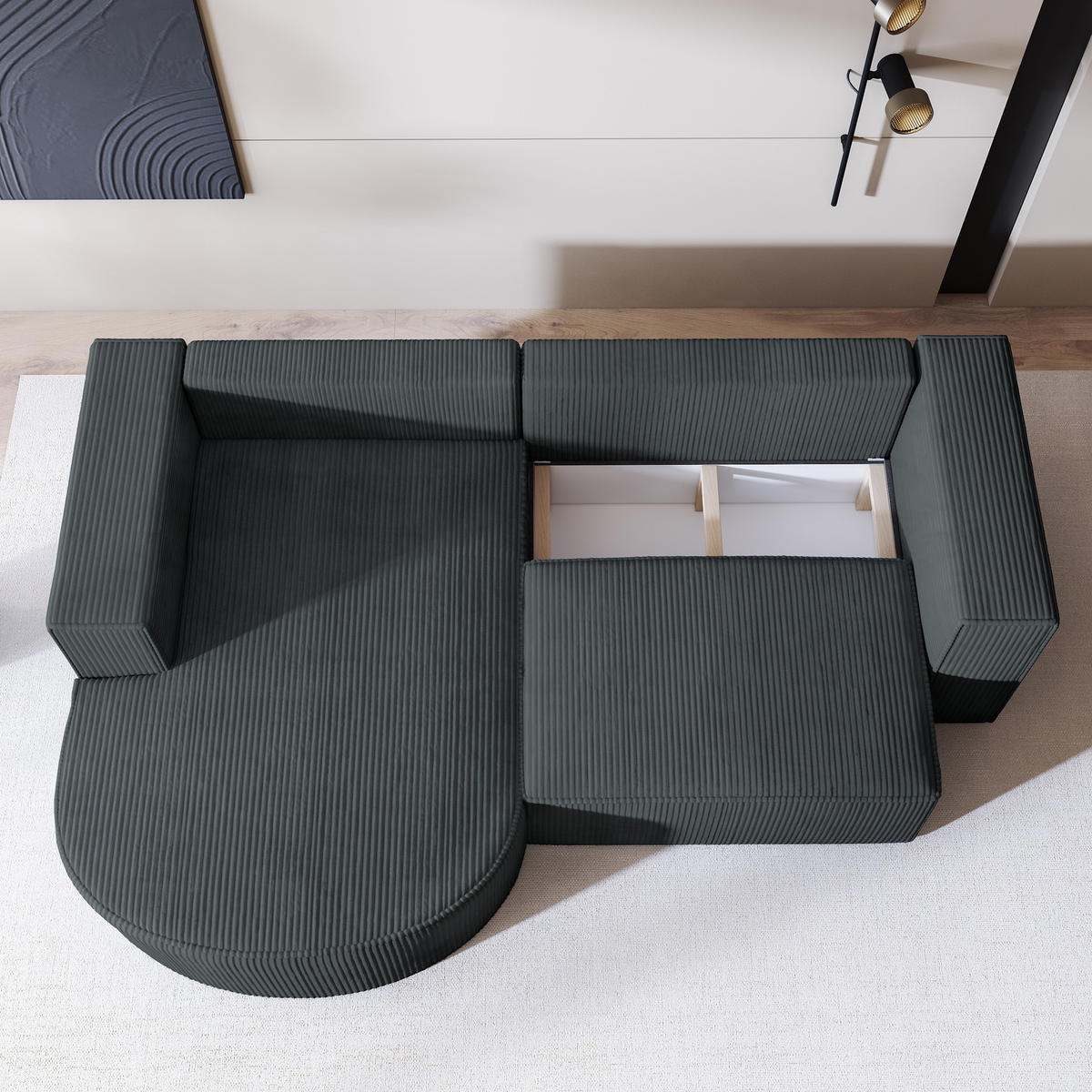 ECKSOFA SORELA P L-S Graphitfarben Kordstoff mit Schlaffunktion - Graphitfarben, Holz (263/174cm) - MASSENO