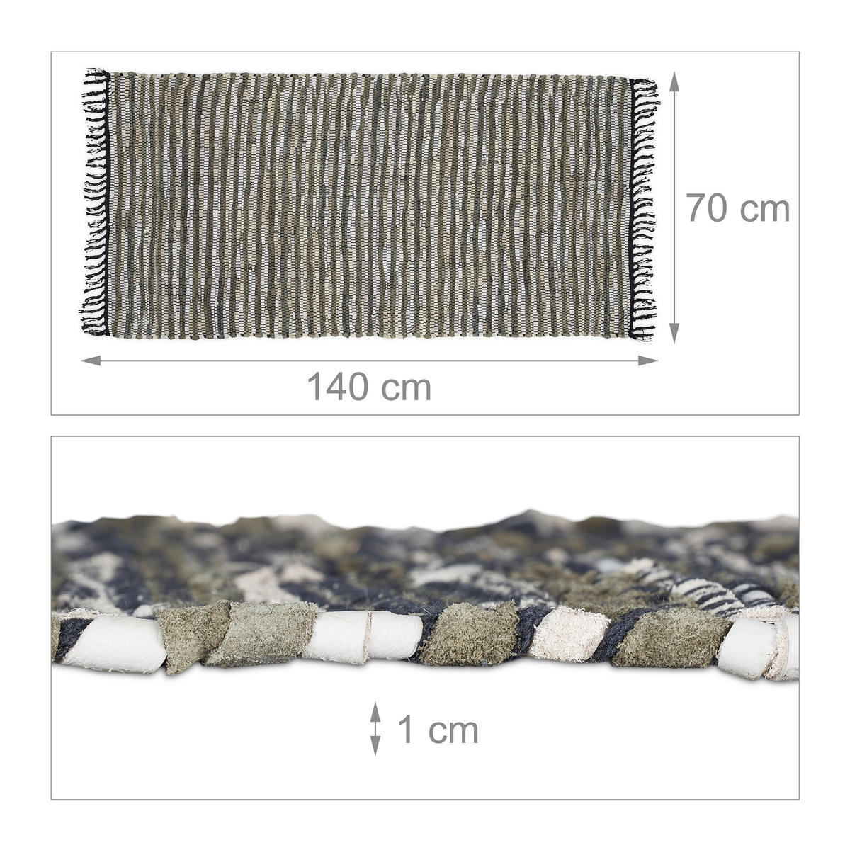 FLICKENTEPPICH - Grau, Leder/Textil (140/70cm) - Relaxdays