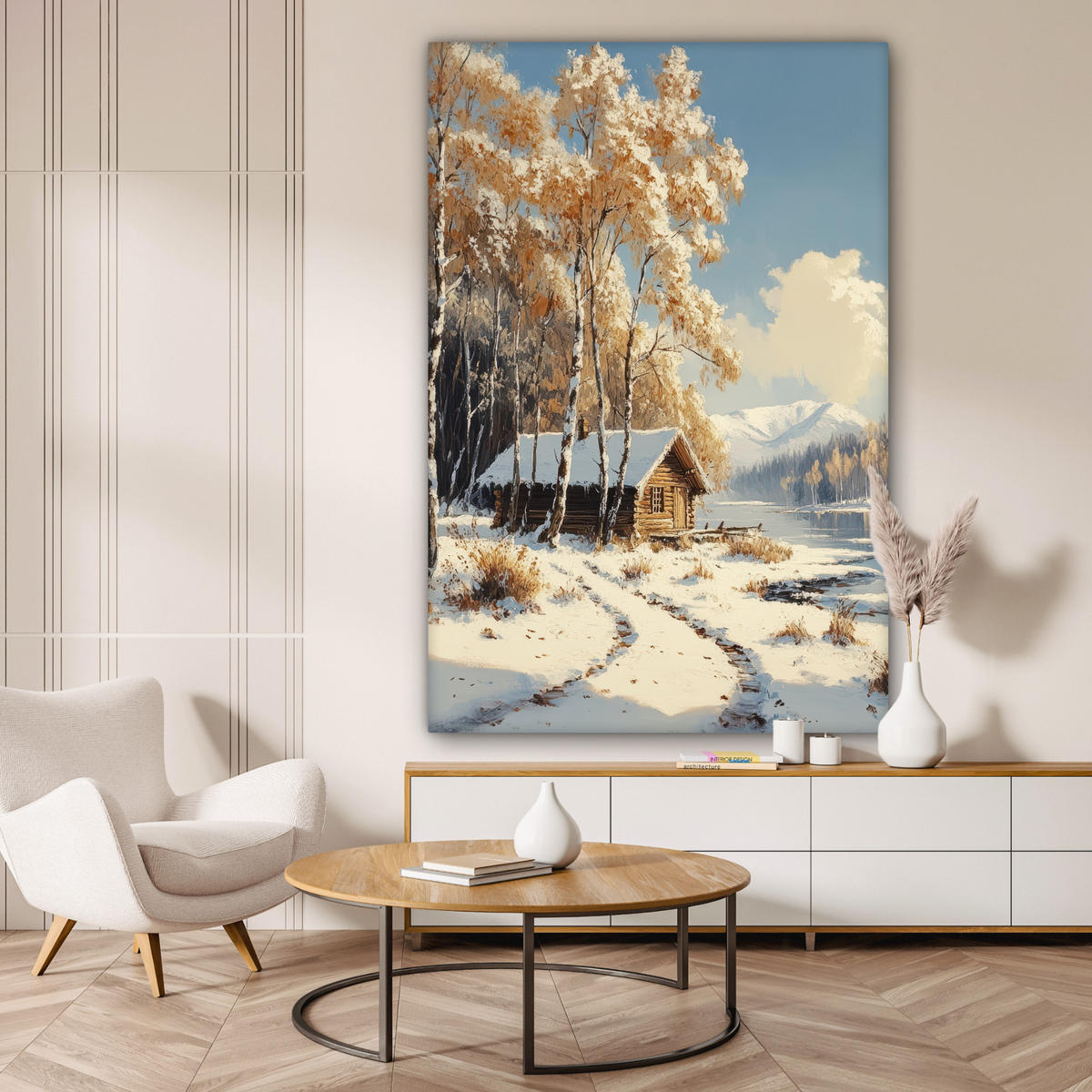 SLIKA NA PLATNU Zima 90x140 cm - svetlo rjava, tekstil (90/140cm) - MuchoWow