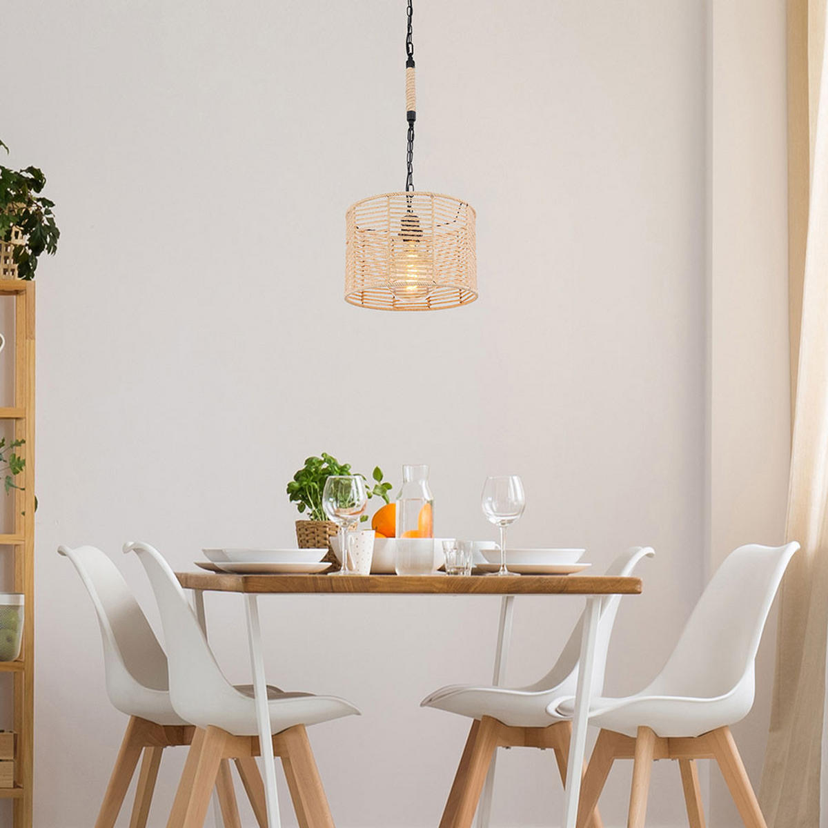 HÄNGELEUCHTE Gitterstabe Schwarz Natur Braun - Schwarz, Metall (31/31/120cm) - Globo Lighting