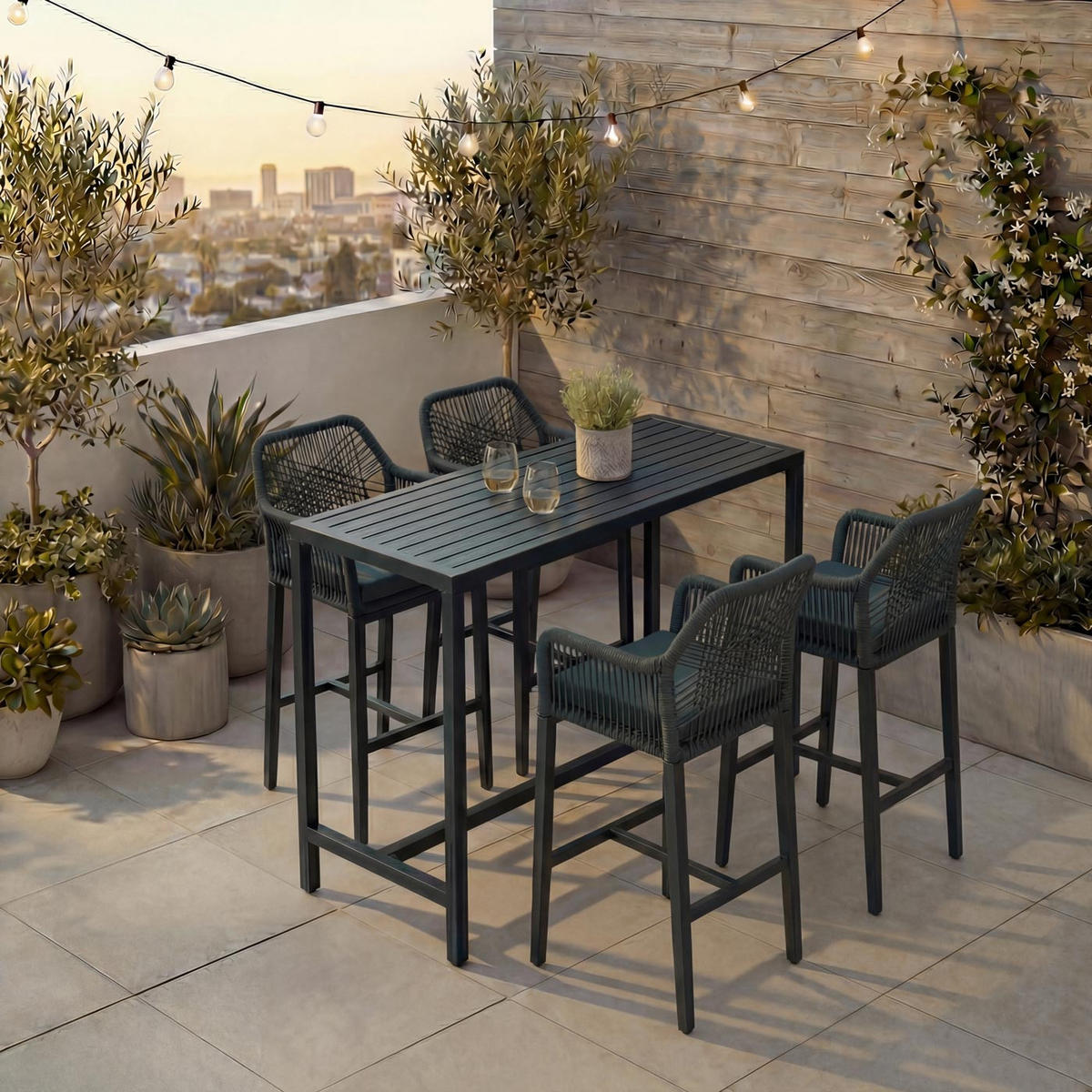 SET BARSKA MIZA + BARSKI STOLI kvadratni Green 5-delni set - zelena, kovina (65/130/105cm) - MCW