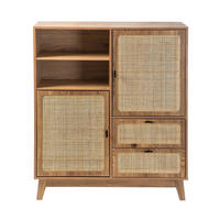 HOHES ANRICHTE 2 Türen 2 Schubladen mit Rattan-Fronten 40/120/100 cm - Apfelbaumfarben, Holzwerkstoff (40/120/100cm) - Calicosy