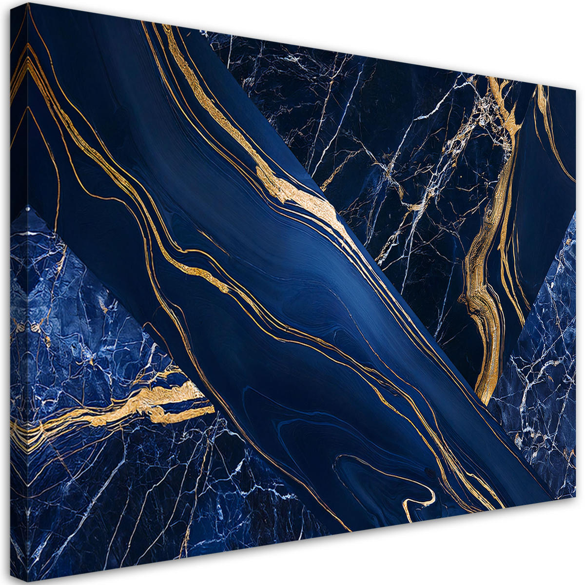 LEINWANDBILD Abstraktion aus blauem Goldmarmor - Blau, Textil (60/40cm) - Feeby