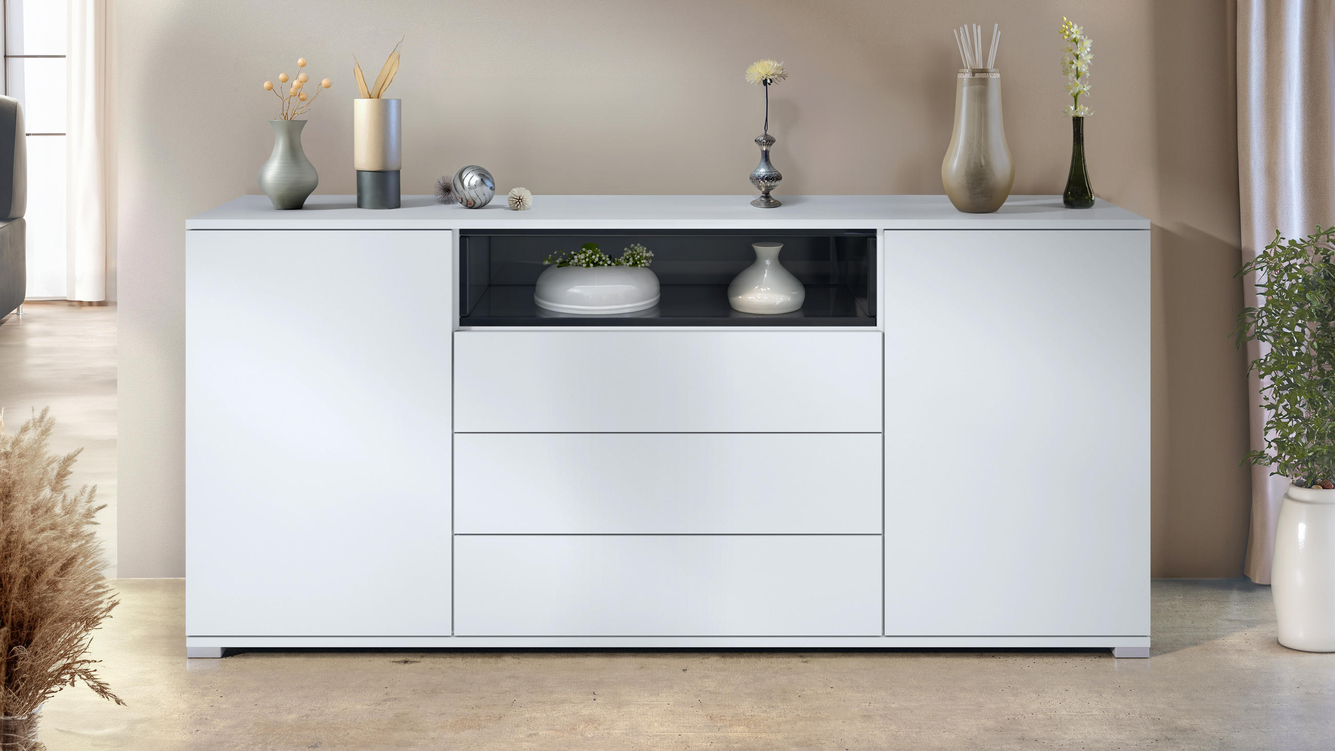 SIDEBOARD Skadu Schwarz Hochglanz - Schwarz Hochglanz, Holzwerkstoff (166.5/75.5/35cm) - Vladon