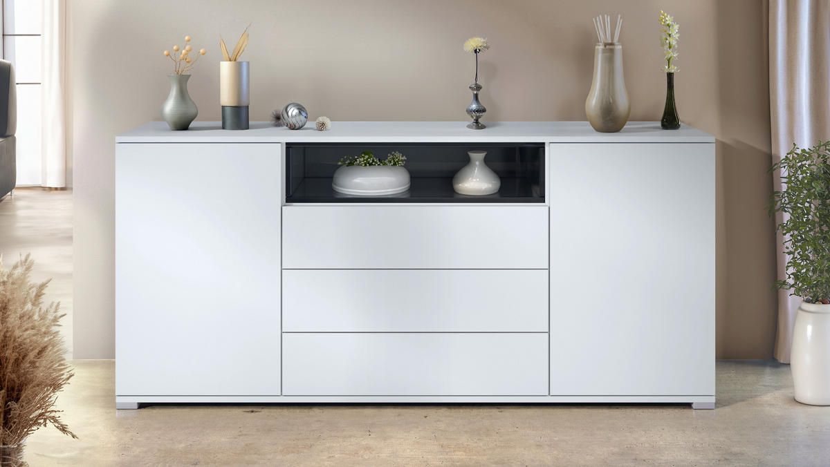 SIDEBOARD Skadu Schwarz Hochglanz - Schwarz Hochglanz, Holzwerkstoff (166.5/75.5/35cm) - Vladon