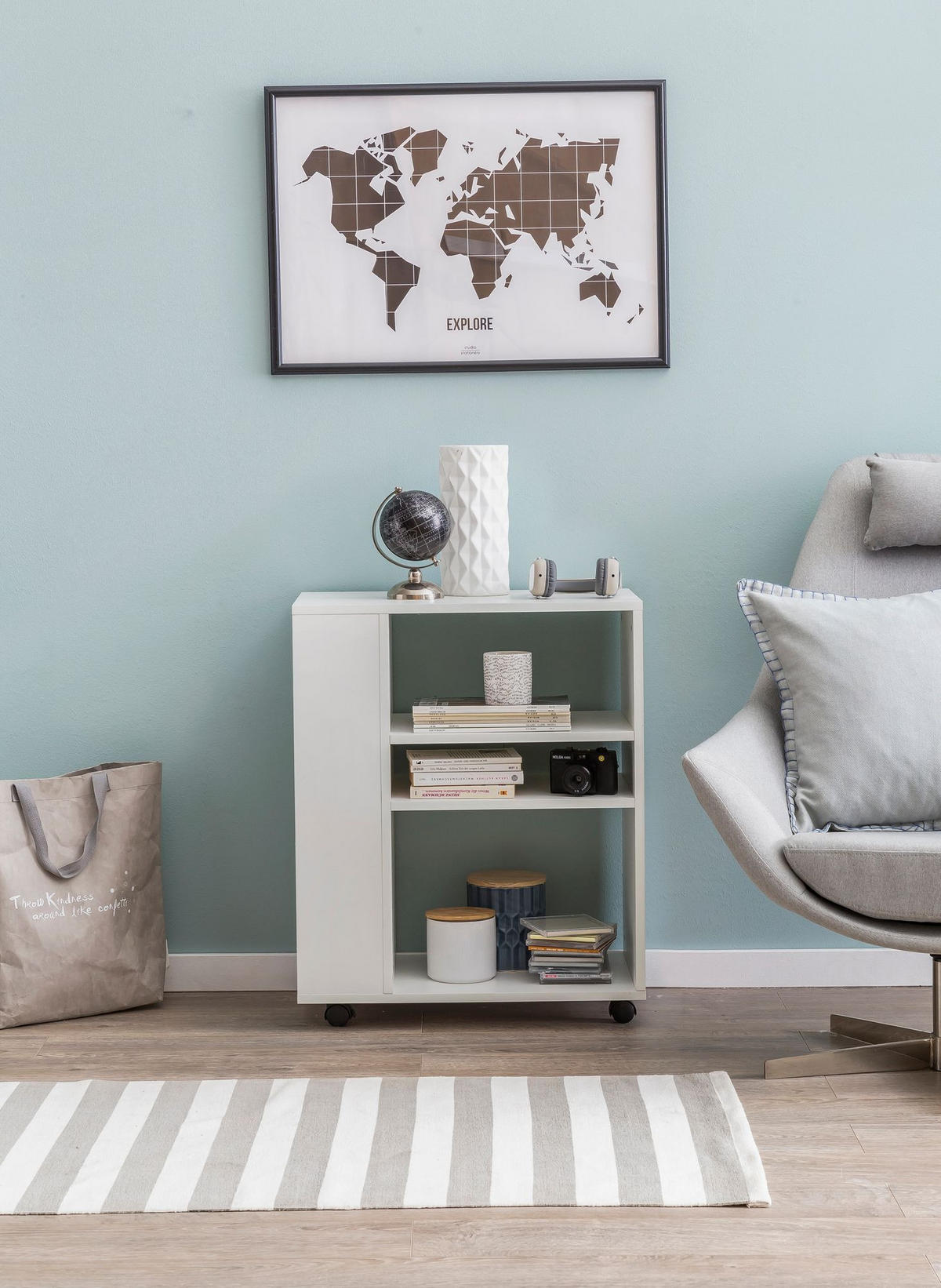 REGAL Multifunktional Mit Rollen Modern BRENTA, Weiß 60x35x75 cm - Weiß, Holz/Kunststoff (60/75/35cm) - KADIMA DESIGN