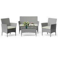 ECKSOFA Loungeset 4tlg Grau Gartensofa Set - Grau, Textil - Rattrix