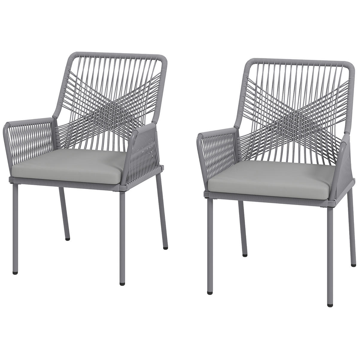 2ER-SET GARTENSTÜHLE DE-06723 mit waschbaren Kissen & Armlehnen Dunkelgrau - Dunkelgrau, Kunststoff/Metall (61/84/57cm) - ComfortXL