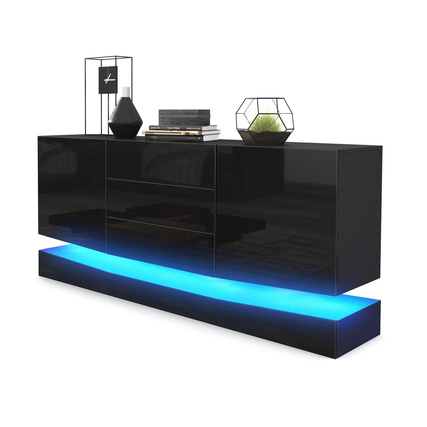 SIDEBOARD City Fronten in Schwarz Hochglanz - Schwarz Hochglanz, Holzwerkstoff (178/82/39cm) - Vladon