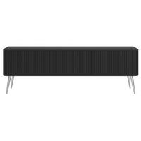 TV stolík Ovarlo čierny s drážkovanými čelami 3-dverový 163/49/38 cm - čierna/strieborná, kov/kompozitné drevo (163.2/49.2/38cm) - Selsey