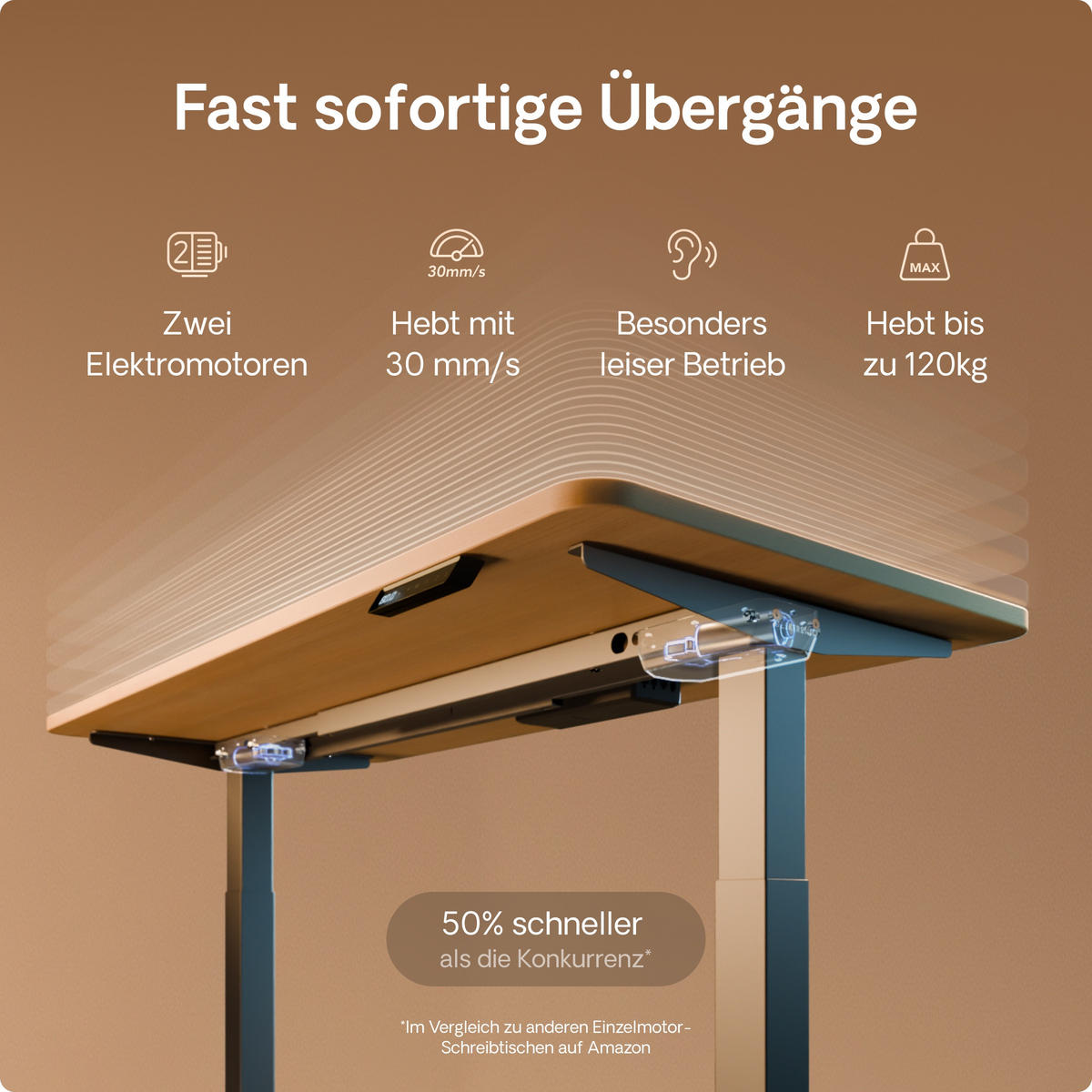 SCHREIBTISCH Elektrisch Höhenverstellbarer HomeOne 120x60cm Grau/Eiche mit Memory-Funktion, Anti-Kollisions Technologie - Eichefarben/Grau, Holzwerkstoff (60/120/72cm) - Desktronic