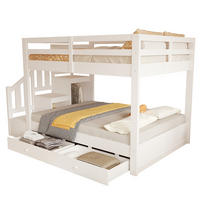 ETAGENBETT 140x200 cm Weiß mit Stauraumtreppe, Kleiderhaken und 2 Schubladen - Weiß, Holz (140/200cm) - Modfu