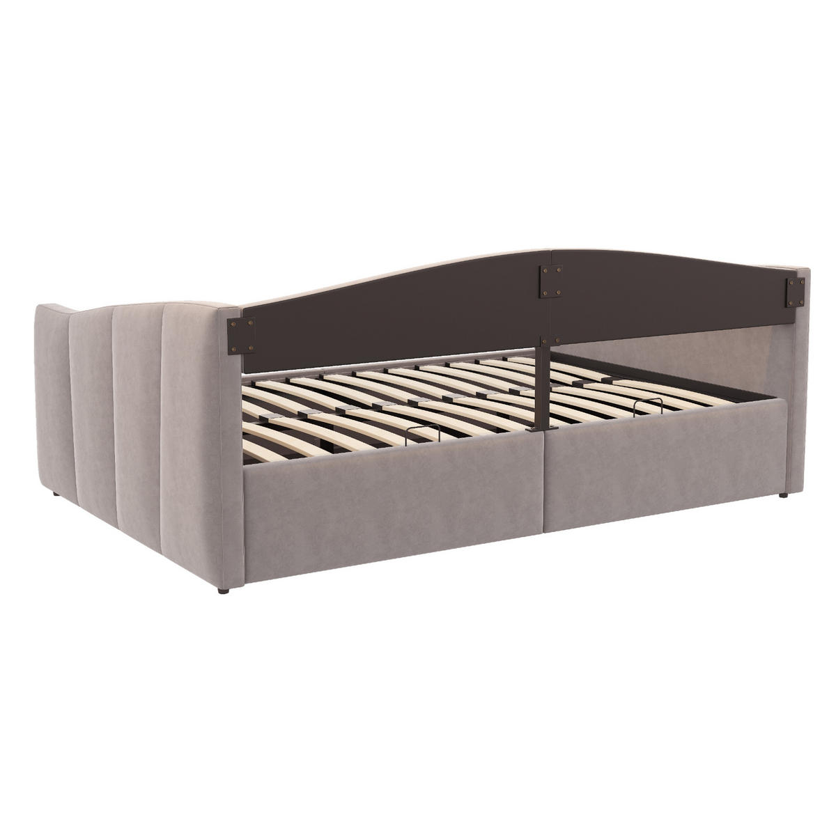 POLSTERBETT Schlafsofa 140/200 cm mit hydraulischem Bettkasten, Lattenrost, Armlehnen und Samtbezug, Hellgrau - Hellgrau, Leder (140/200cm) - Redom