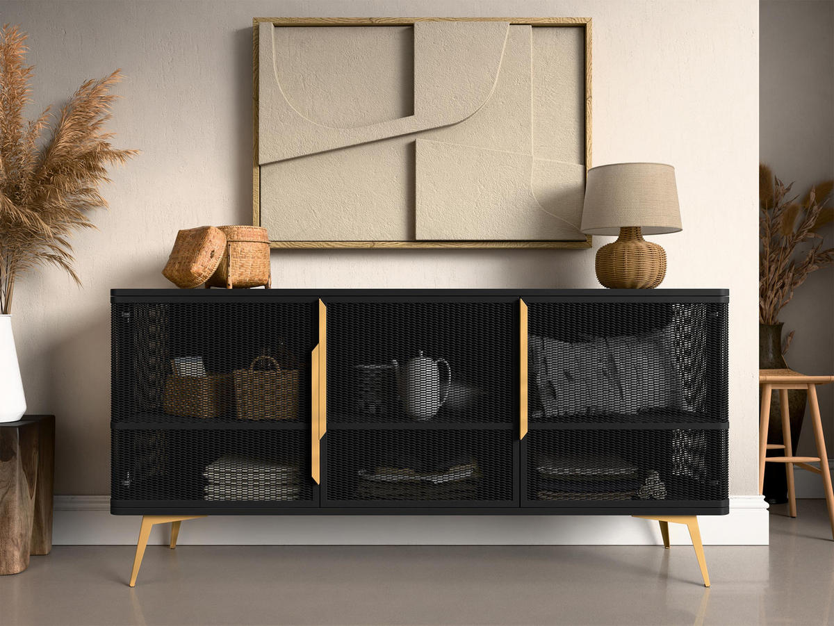 SIDEBOARD Modera 3 - Goldfarben/Schwarz, Holzwerkstoff/Metall (180/85/40cm) - MIRJAN24