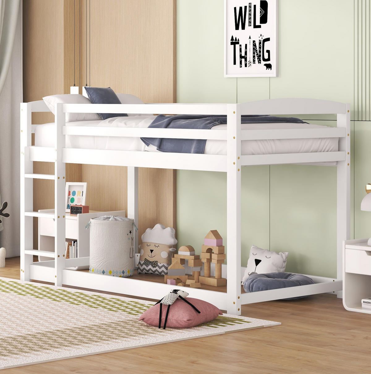 ETAGENBETT 90/200 cm aus Kiefer mit niedrigem Profil Weiß - Weiß, Holz (90/200cm) - Modenvie