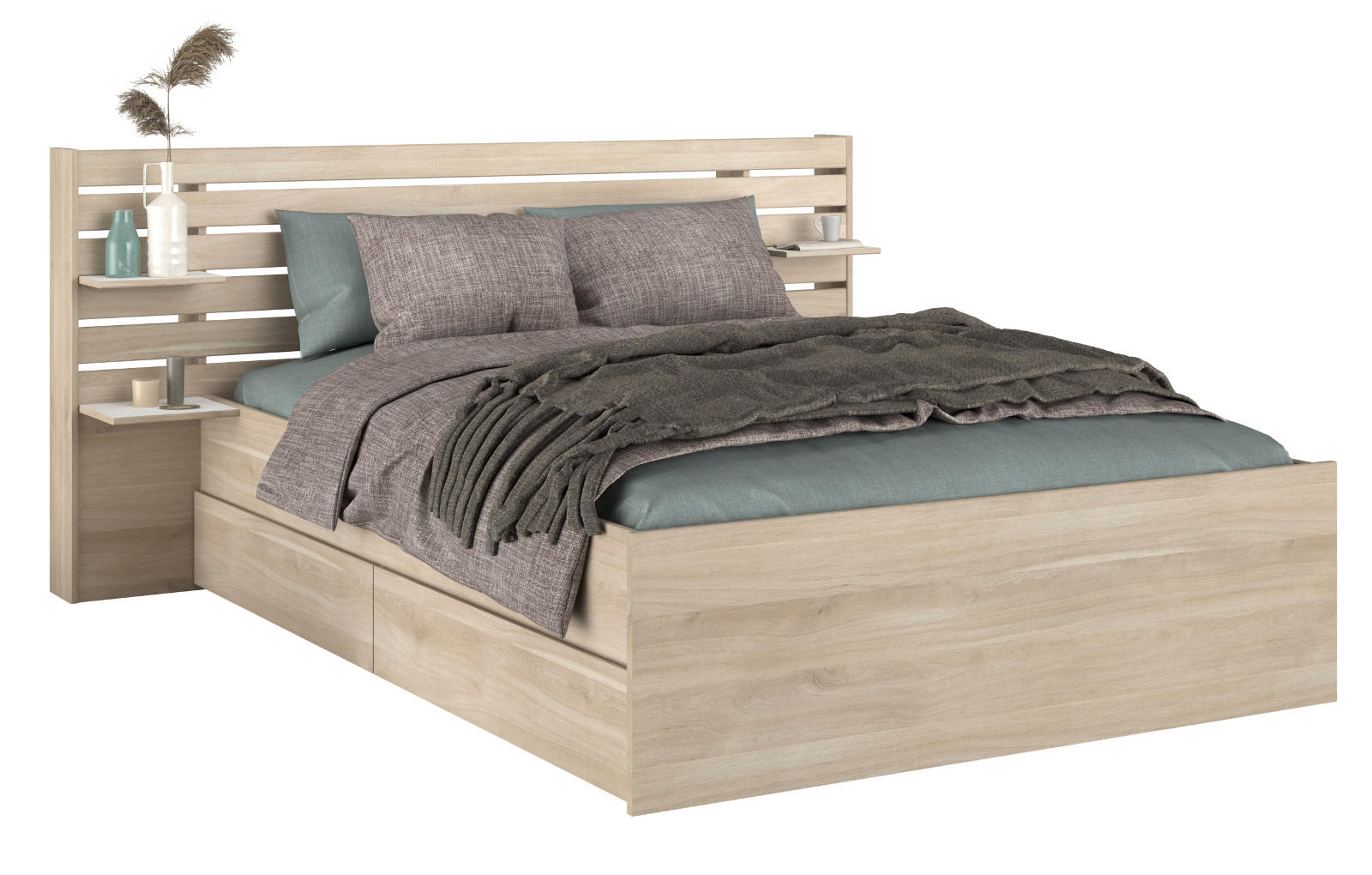 STAURAUMBETT Eiche japanisch, Bett Liegefläche 180 x 200 cm - Eichefarben, Holzwerkstoff/Metall (180/200cm) - Parisot Meuble