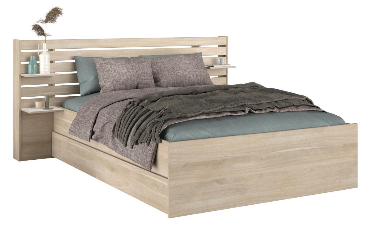 STAURAUMBETT Eiche japanisch, Bett Liegefläche 180 x 200 cm - Eichefarben, Holzwerkstoff/Metall (180/200cm) - Parisot Meuble