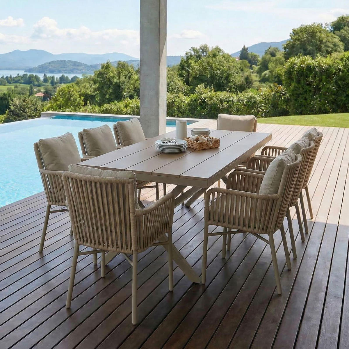 GARTENMÖBEL SET AFUERA 9er Set beige - Beige, Kunststoff - IDIMEX