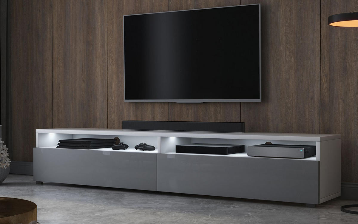 TV-LOWBOARD Rednaw Weiß Matt/Grau Hochglanz mit LED, 180 cm - Weiß/Grau, Holzwerkstoff (180/30/31cm) - Selsey