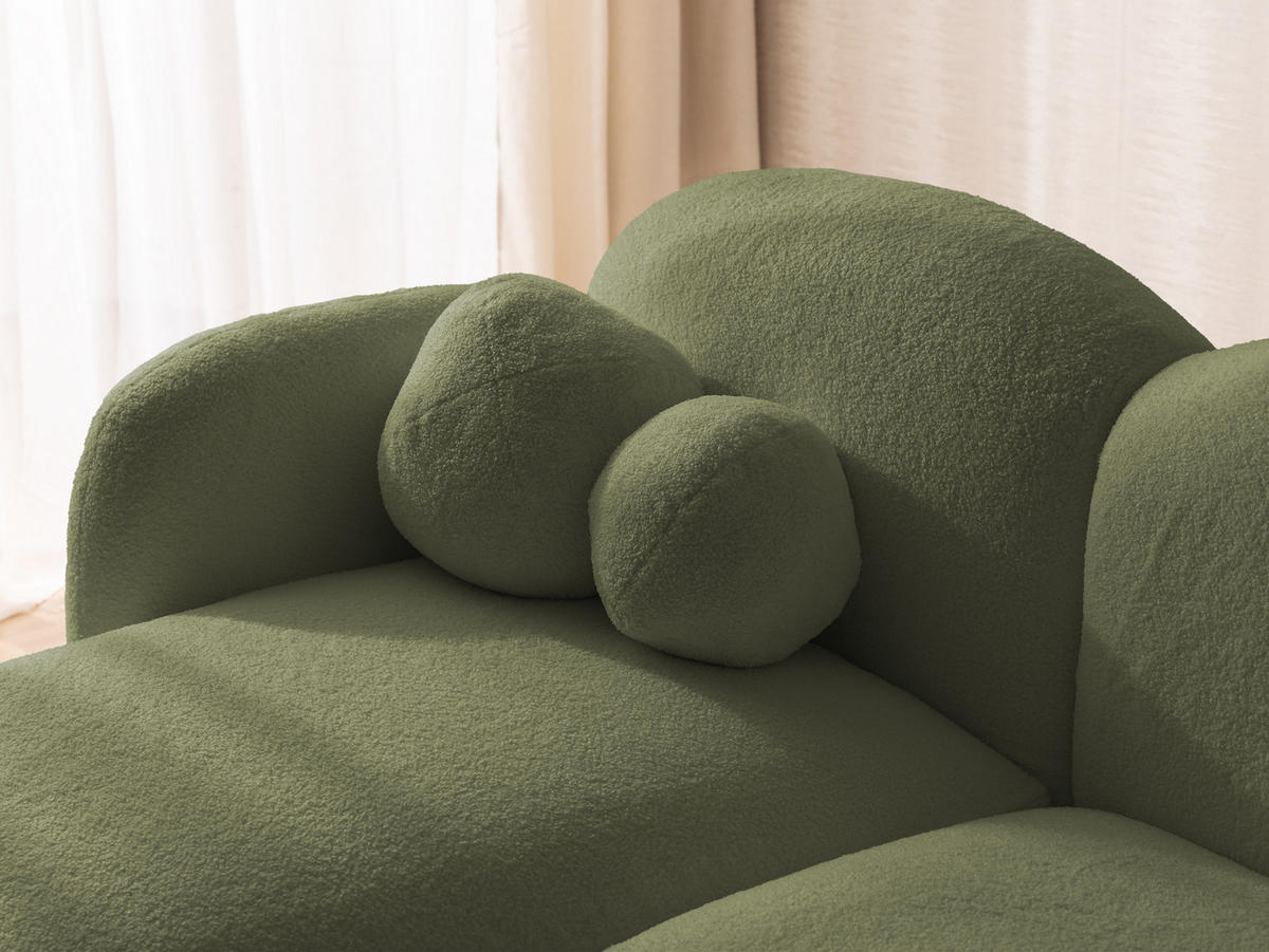 ECKSOFA Nuvola mit abgerundetem Design Grün Bouclé-Stoff - Ottomane Links - Schwarz/Grün, Holz/Kunststoff (190/146cm) - S-Style Möbel