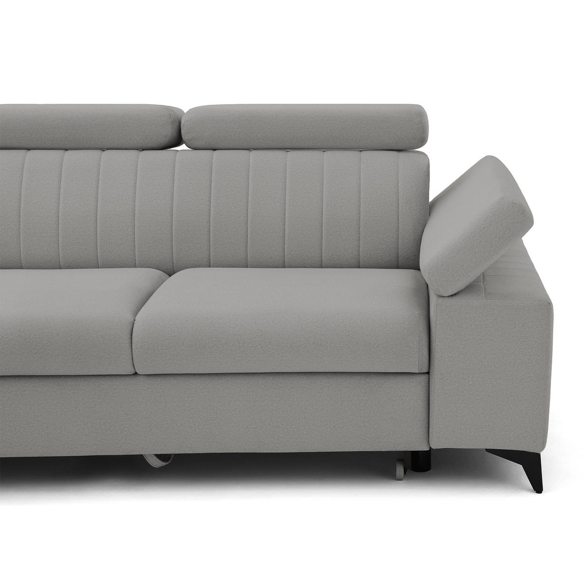 ECKSOFA FELIX L Links mit Schlaffunktion Velours Grau - Schwarz/Grau, Holz/Textil (257/176cm) - Muffo