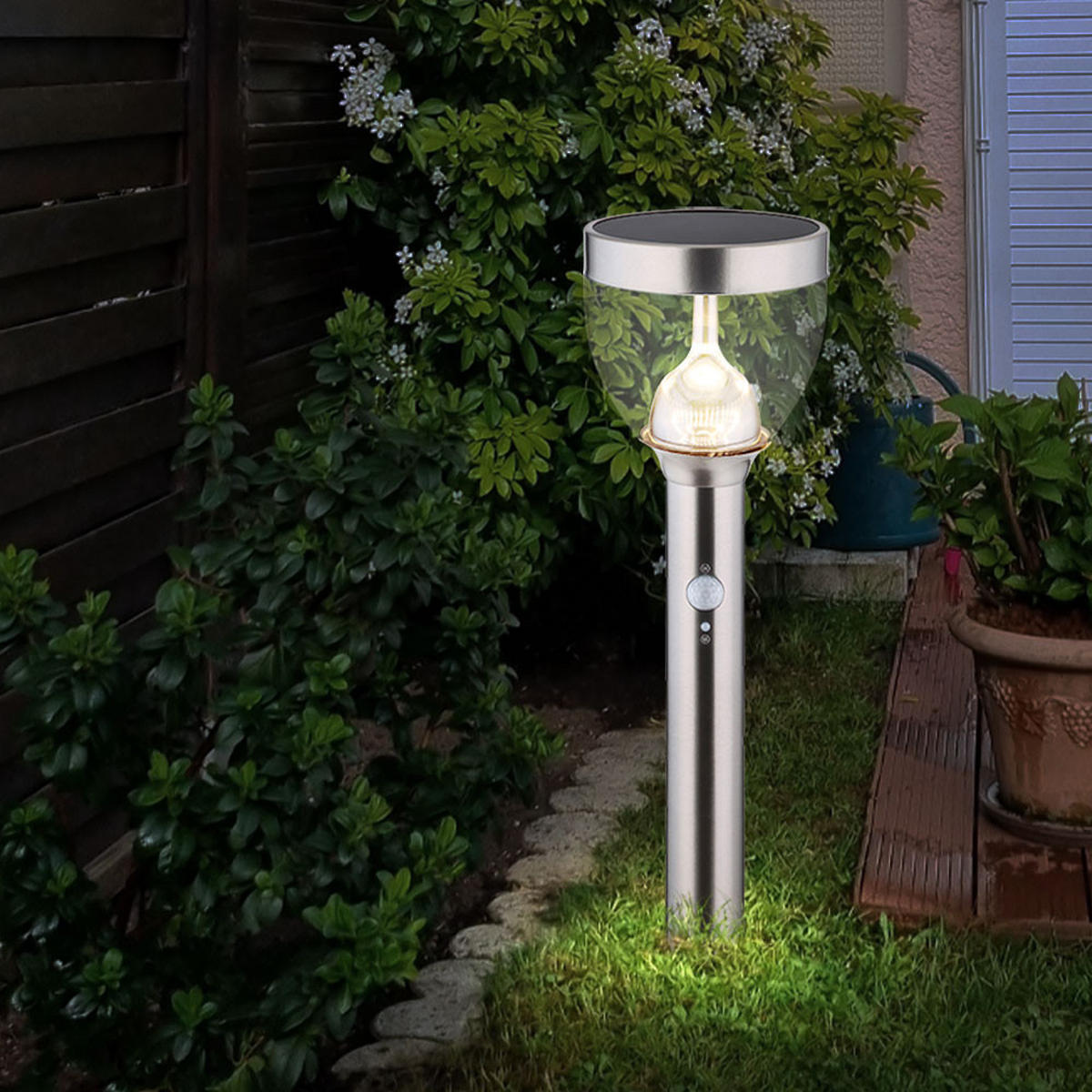 LED AUSSENLEUCHTE Solar Grau 2er Set - Silberfarben, Metall (15/15/55cm) - Globo Lighting