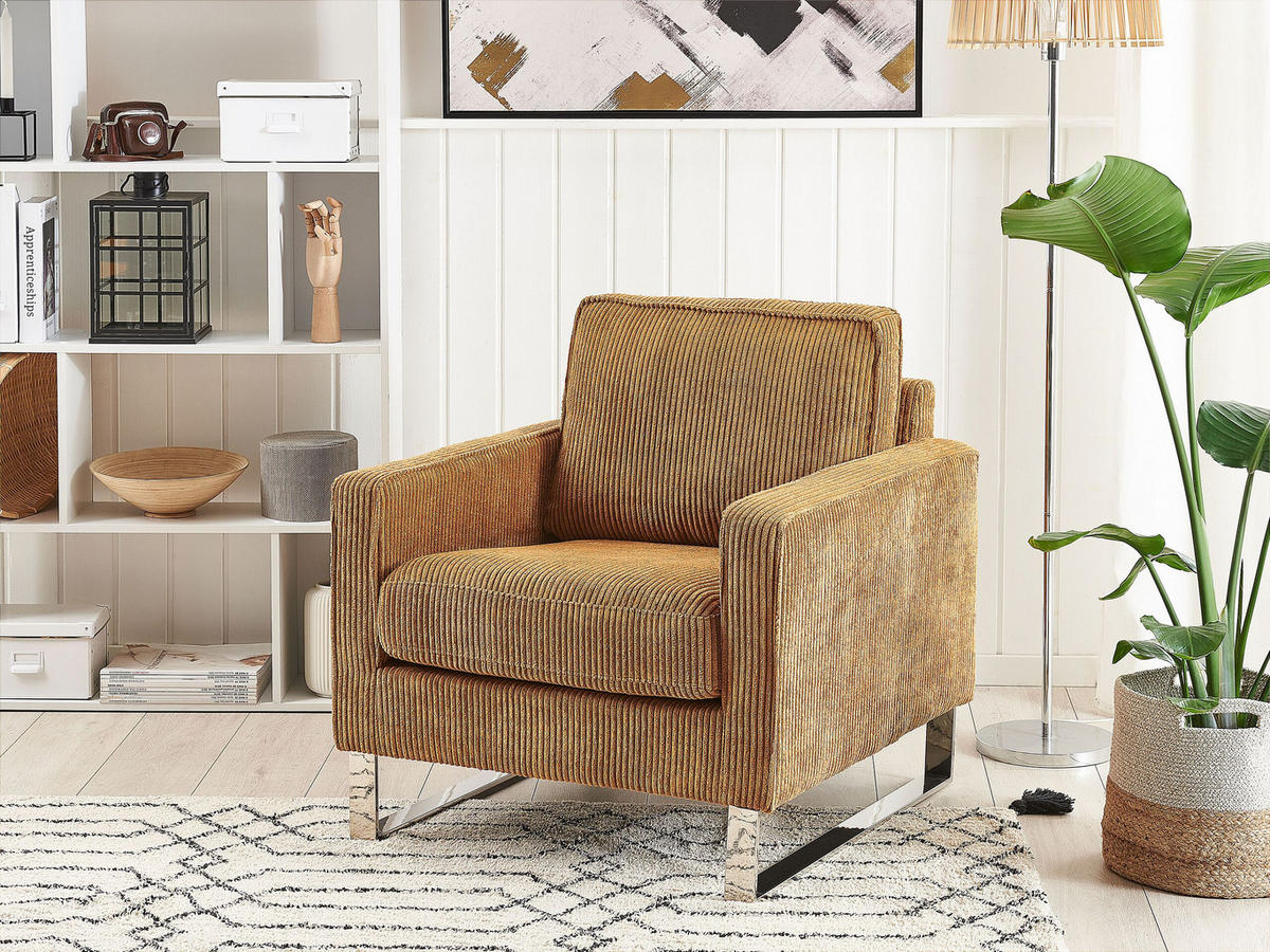 SESSEL Cord Braun Vind - Braun, Textil/Metall (76/82/82cm) - Beliani
