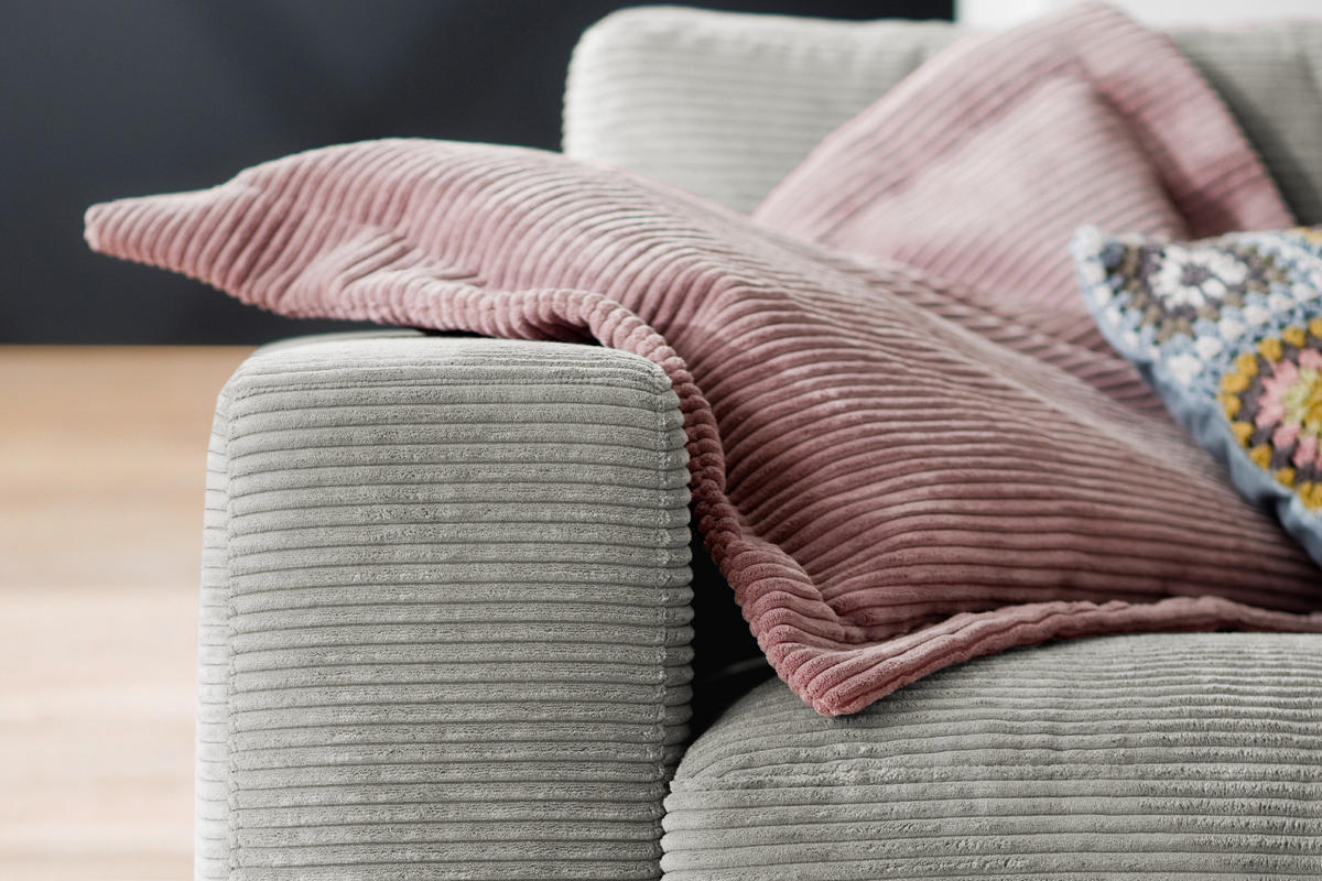 SOFA 3-SITZER MADELINE Hellgrau Cord - Hellgrau/Schwarz, Textil (290/85/127cm) - KAWOLA