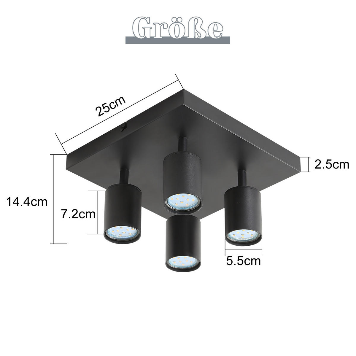 STRAHLER Harold 4-flammig 25/25/14 cm - Schwarz, Metall (25/25/14cm) - Nettlife